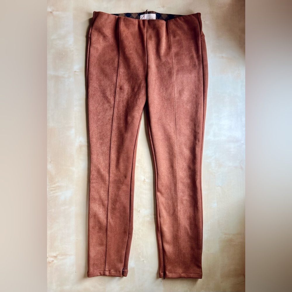 Anthropologie Brown Skinny Faux Suede Leggings zipper details size 30 petite - Picture 4 of 12